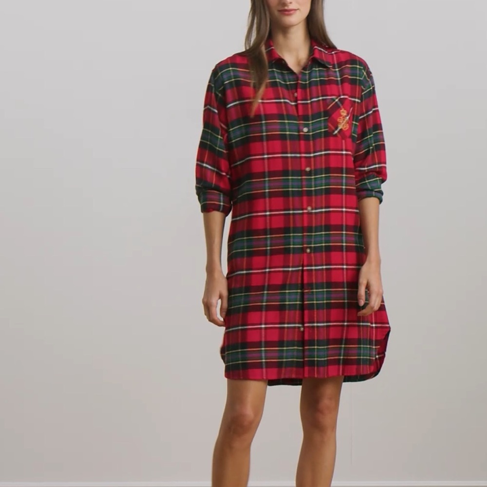 Ralph Lauren Plaid Herringbone Twill Sleep Shirt in L